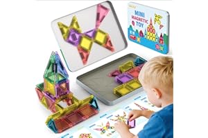 BAIJLE 46PCS Mini Magnetic Tiles, for Kids, Portable Magnetic Toys Travel Set with Iron Case for Kids Ages 4-8,Creativity Boosting Building Toys Set,Toddler Puzzle for Boys and Girls Ages 3+
