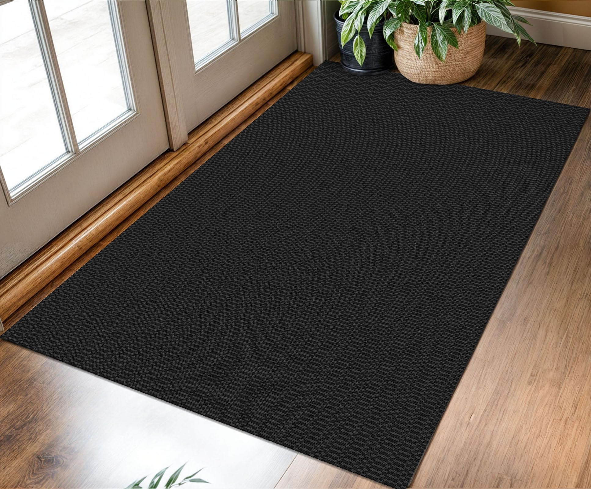 Photo 1 of KOZYFLY Washable Entryway Rug 3x5 Ft Area Rugs Cotton Rubber Backed Throw Rugs Indoor Door Mat Kitchen Rugs Braided Floor Carpet for Front Entrance Bathroom Kitchen Living Room, Black/Grey