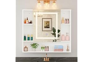 FFBCFDK Medicine Cabinet Mirror with Led Light 27.5" W x 24.3" H Lighted Vanity Mirror Wall Mounted Bathroom Storage Cabinet 