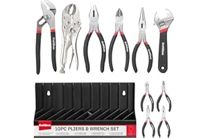 CRAFTZONE 10PC Pliers and Wrench Set with Storage Rack – Includes Locking | Long Nose | Diagonal Cutter | Groove Joint | Linesman & Mini Plier, Carbon Steel Tool Kit for DIY and Home a Gift for Man