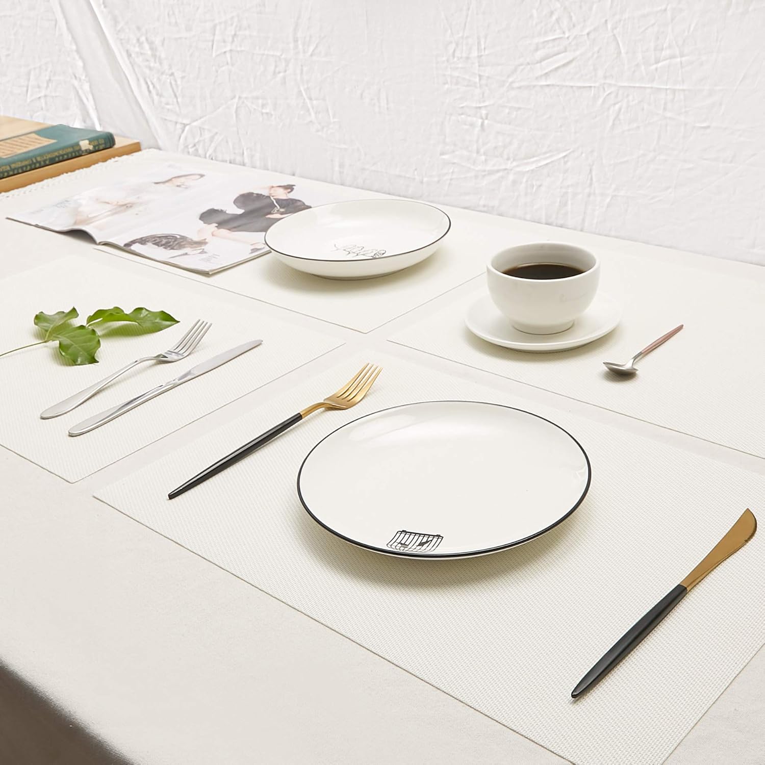 DOLOPL Placemat Placemats Waterproof White Placemats Set of 6 Crossweave Woven Vinyl Laminated Table Mat Easy to Clean Heat Resistant Wipeabl Placemats for Dining Table: Home & Kitchen