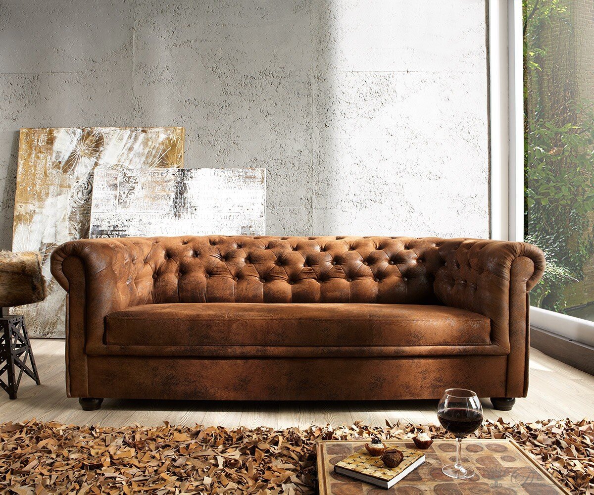 Couch Chesterfield Braun 200x92 Cm Antik Optik Abgesteppt 3 Sitzer Gunstig Kaufen