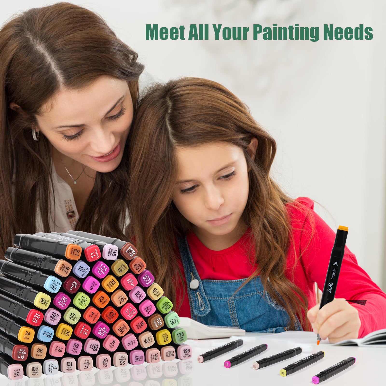 Kebuye 100 Colors Alcohol Markers Set, Dual Tips Blender Art Markers for Drawing Sketching Coloring Artist Pens and Underlining, Professional Permanent Sketch Marker for Kids Adult Coloring