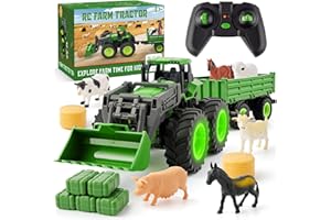 BAYSING Remote Control Tractor Toy, Kids RC Tractor Set with Truck & Trailer and Light/Loading/8 Wheel, 2.4 Ghz RC Farm Vehicle Toys, Animal Farm Kids Toy for 3 4 5 6 7 8 9 Year Old Boys Girls Birthday Gift