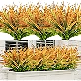 Dehoxara 8Pcs Artificial Grass Plant Fake Outdoor Plastic Plants UV Resistant Faux Grasses Greenery Shrubs for Window Box Garden Patio Porch Home Decor Yellow