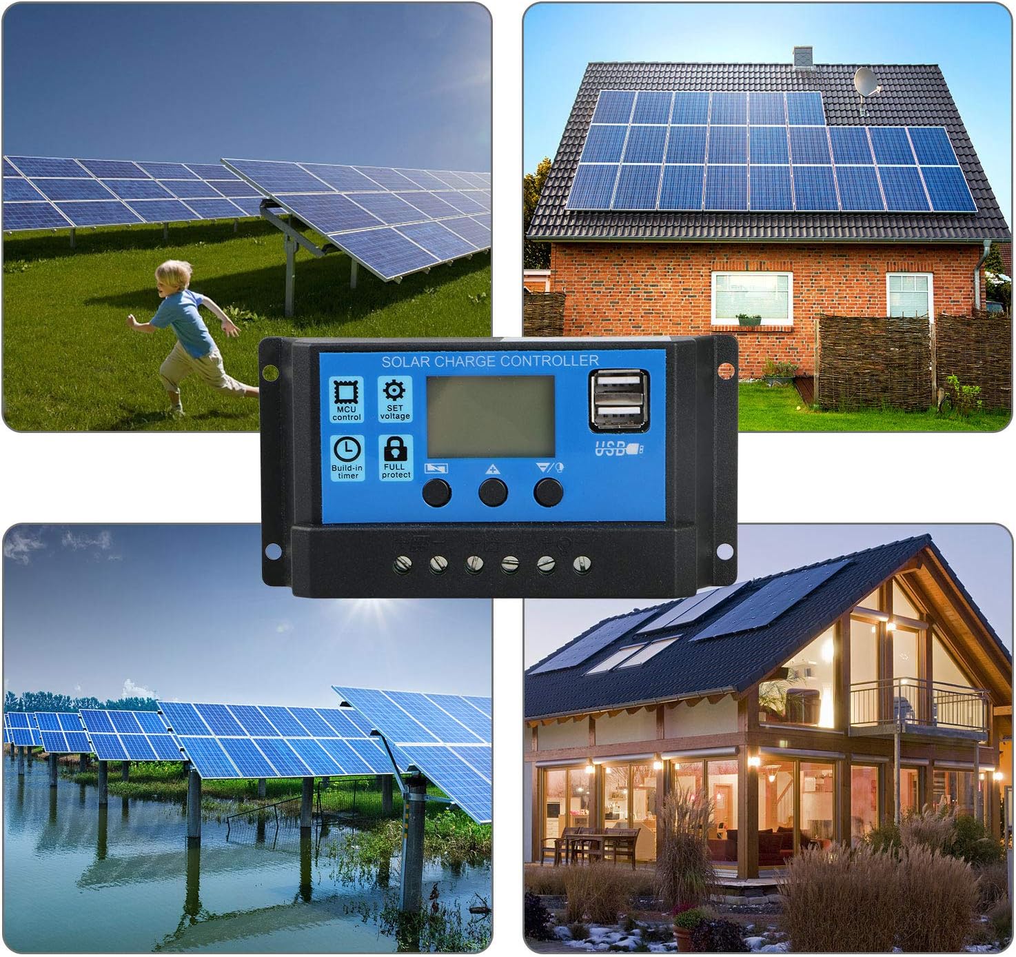 EEEKit 20A Solar Charge Controller, Solar Panel Battery Intelligent Regulator 12V/24V, Multi-Function Adjustable LCD Display with Dual USB Port Timer Setting PWM Auto Parameter : Garden & Outdoor