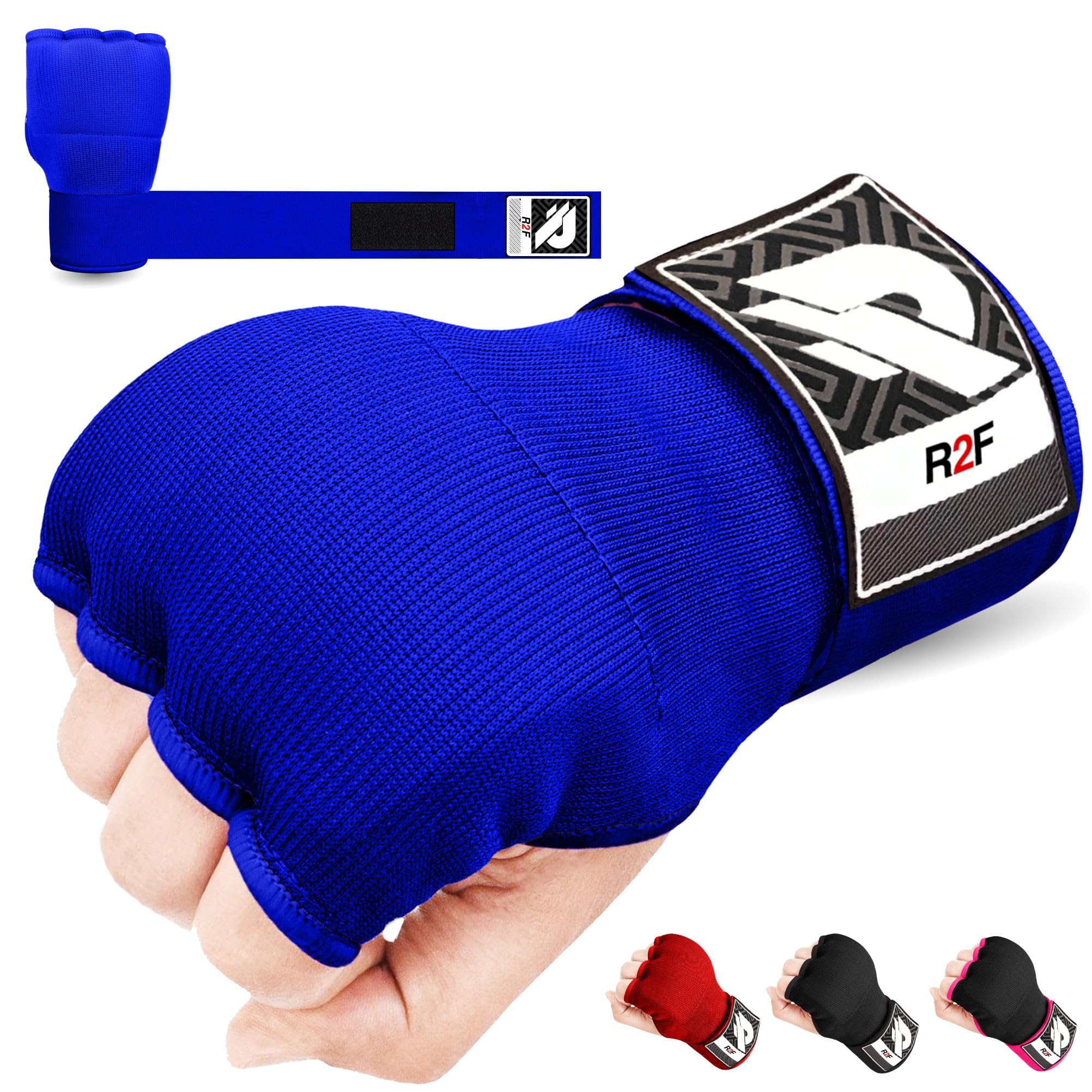 R2F Gel Boxing Hand Wraps Inner Gloves, 70cm Long Wrist Straps for Wrist Support, Elasticated, Padded Fist Hand Protection, Muay Thai MMA Martial Arts, Punching Speed Bag Training Handwraps