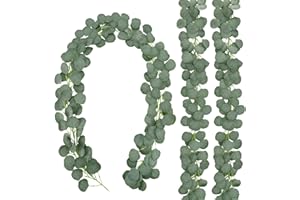 CEWOR 3 Pack Artificial Eucalyptus Garland 146 Leaves Greenery Silk Leaves Vines Artificial Silver Dollar Eucalyptus Plants for Wedding Party Home Decoration
