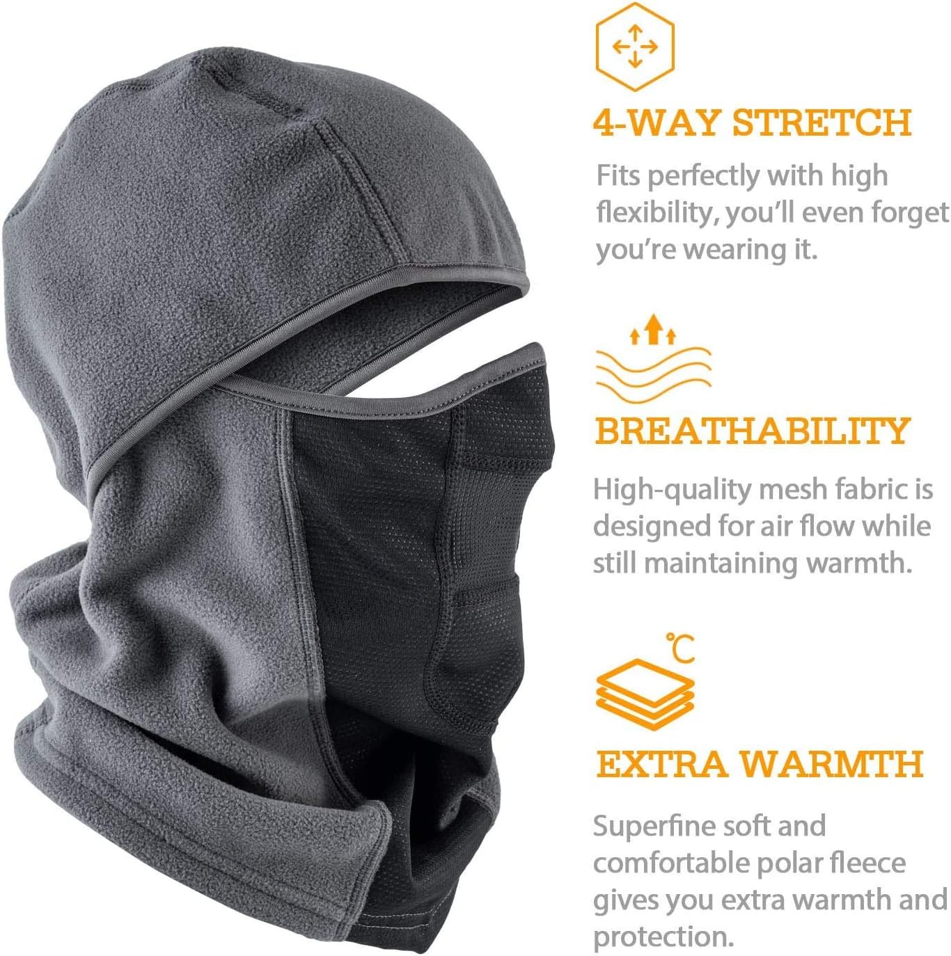 AstroAI Ski Mask Winter Face Mask Balaclava for Cold Weather Windproof Breathable for Men Women Skiing Snowboarding & Motorcycle Riding, Grey: Automotive