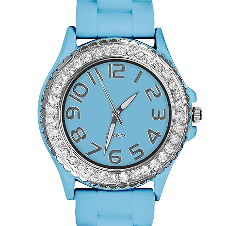 Taffstyle Damen-Armbanduhr Analog Quarz mit Silikon-Armband Strass Kristall Sport-Uhr