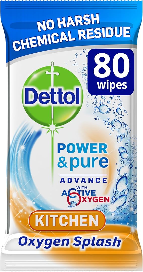 Dettol Power and Pure Advance Kitchen Wipes, 320 Wipes, Pack of 4 x 80