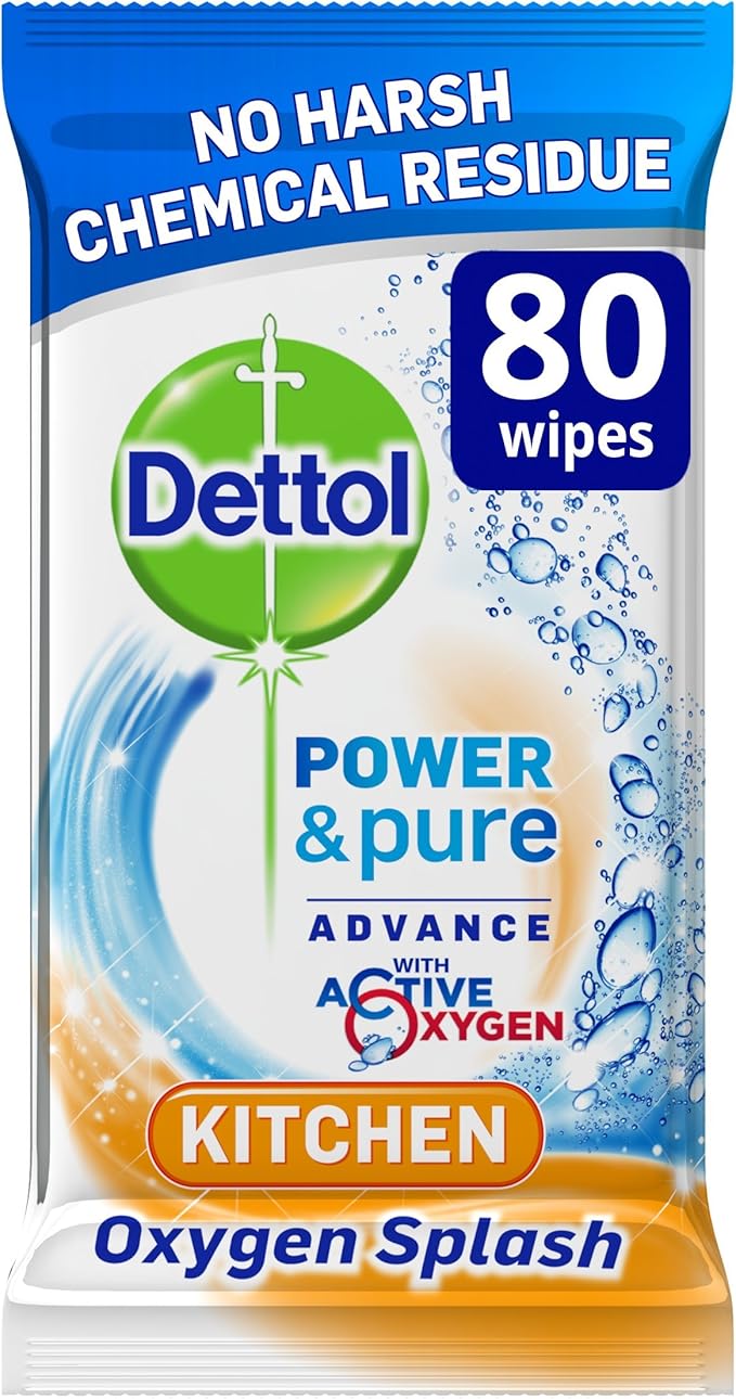 Dettol Power and Pure Advance Kitchen Wipes, 320 Wipes, Pack of 4 x 80