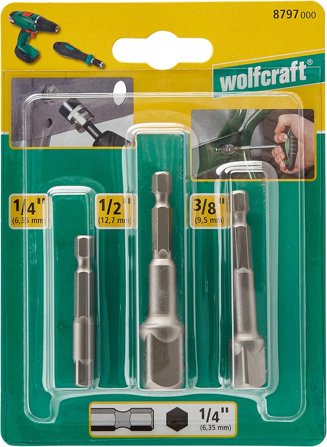 wolfcraft Socket Adapter Set, 3 Pcs. I 8797000 I For secure socket connections, Green - Image 4