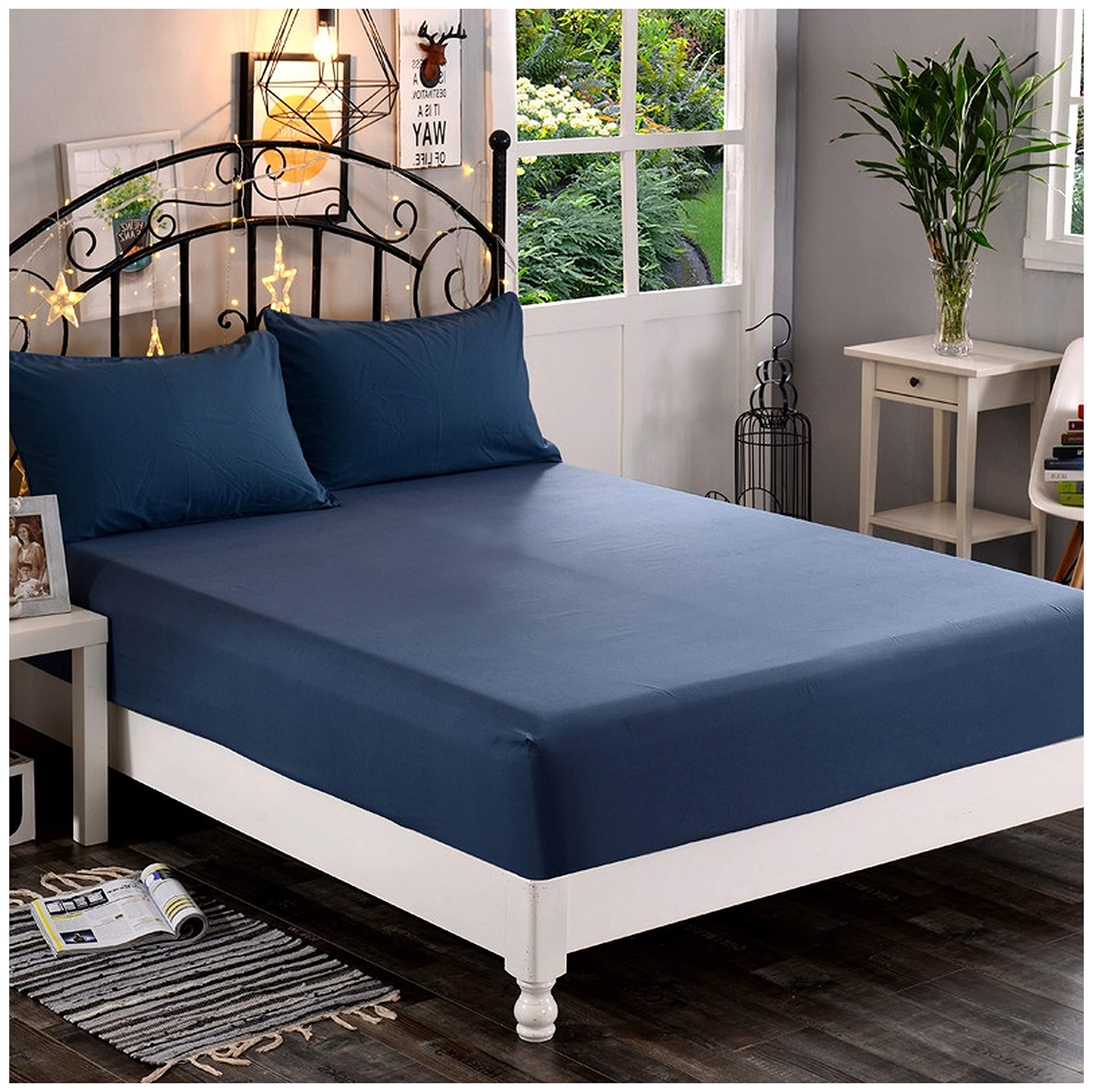 Elegant Comfort 1500 Premium Hotel Quality 1-Piece Fitted Sheet, Softest Quality Microfiber - Deep Pocket up to 16 inch, Wrinkle and Fade Resistant, King, Navy Blue — image 1