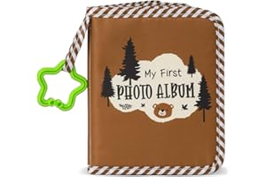 ZOIIWA Baby's My First Family Album Soft Photo Cloth Book Forest Brown Bear My First Book of Photos Baby Memory Album Gift Holds 4x6 Pictures for Babies Newborn Toddler & Kids Baby Shower