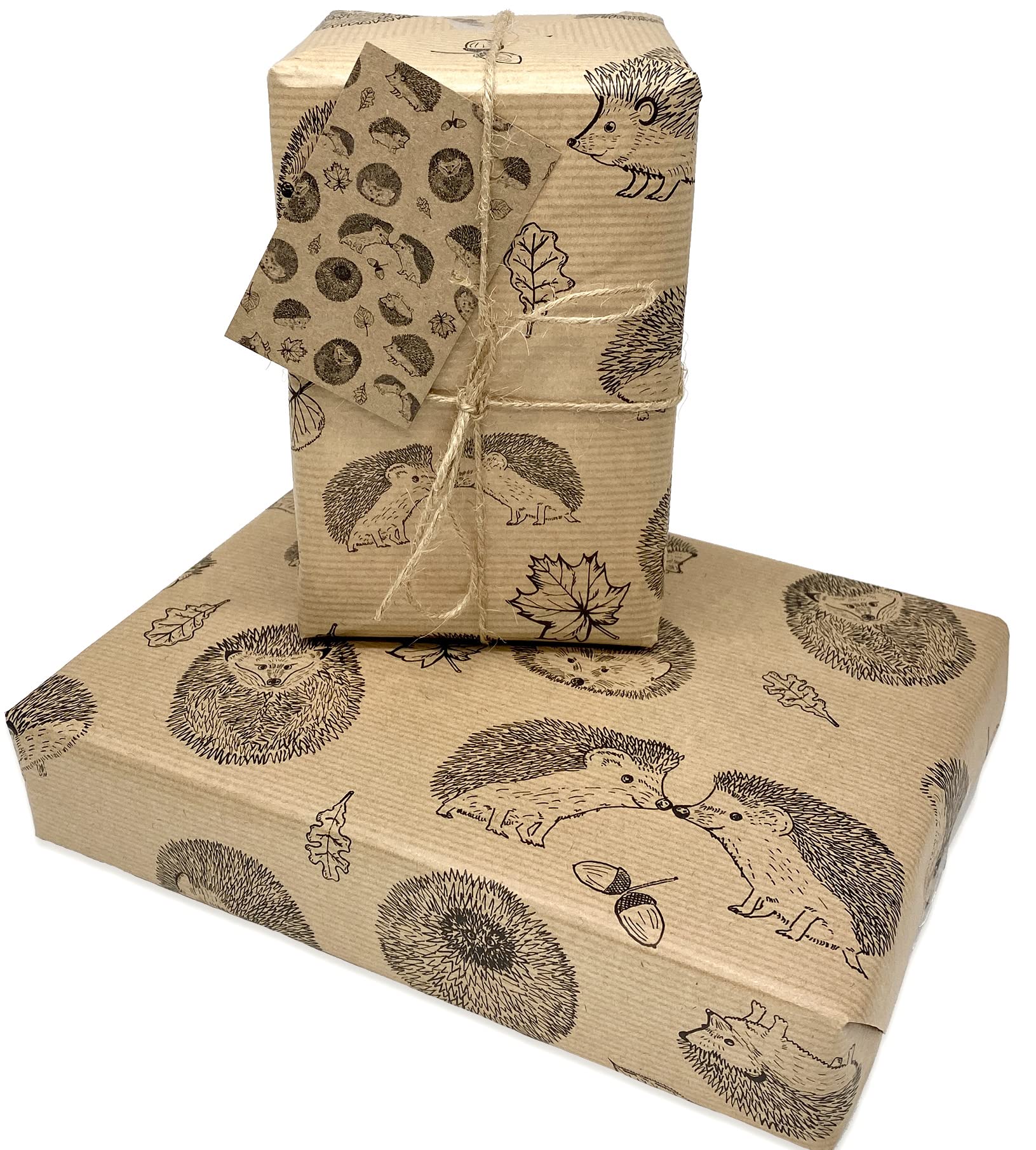 Hedgehog Wrapping Paper, Hedgehogs Wrpping Paper, 5 Sheet Pack of Hedgehog Gift Wrap, 5 Free Hedgehog Gift, Tags. Kraft Paper for Birthday Wrapping Paper,100% Recyclable for the Environment Cute
