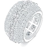 12CT 5 Row Unisex Moissanite Eternity Band Ring | Runs 1/2 Size Small - Size Up Half a Size | D Color VVS1 Iced Out Hip Hop Ring | 18K White Gold Plated S925 Sterling Silver | 14.5mm, Size 5-10 | Perfect Valentine���s Day Gift