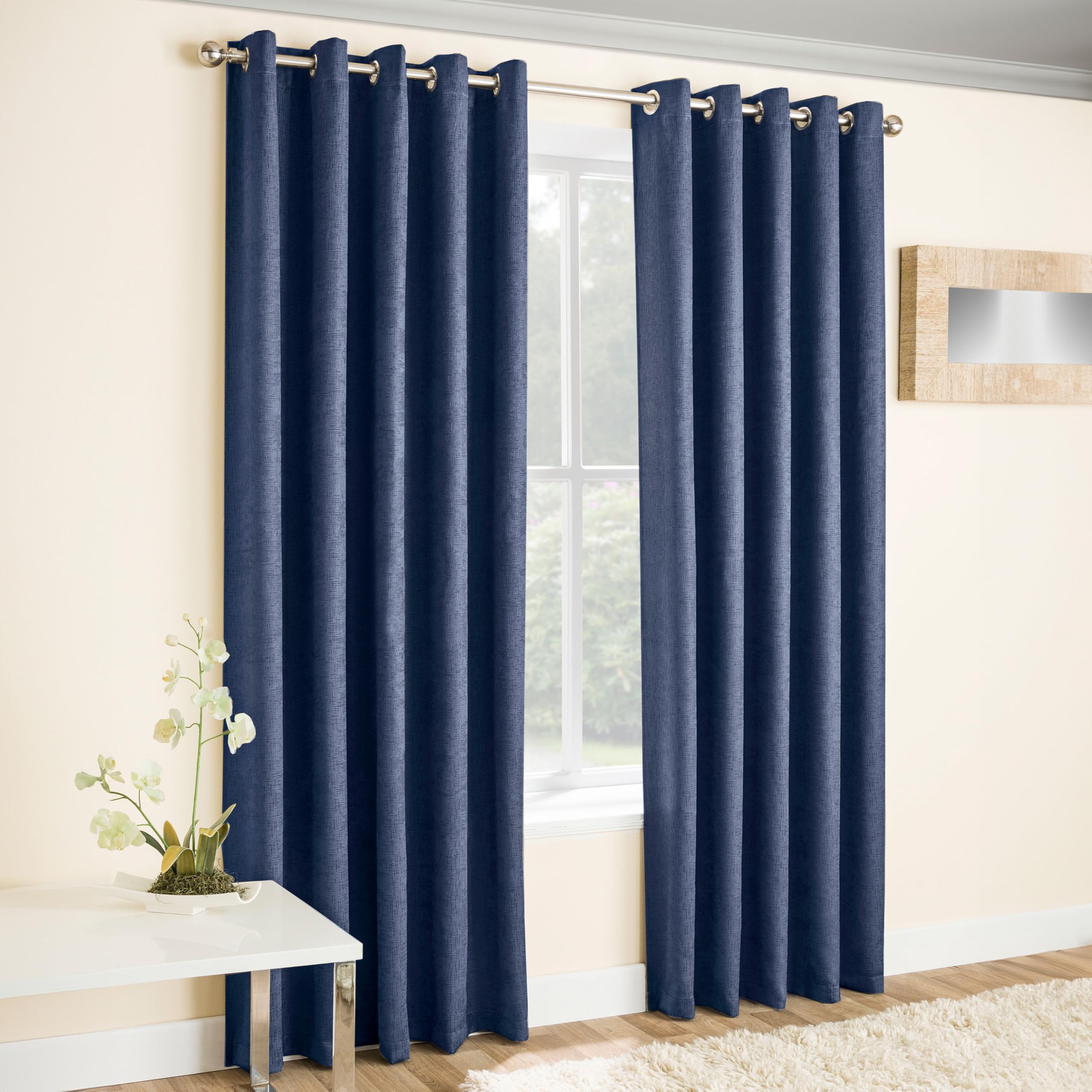 Enhanced Living Vogue Navy 46 x 72 inch (117x183cm) Eyelet Thermal Noise Reducing Dim Out Curtains for Bedroom and Living Room