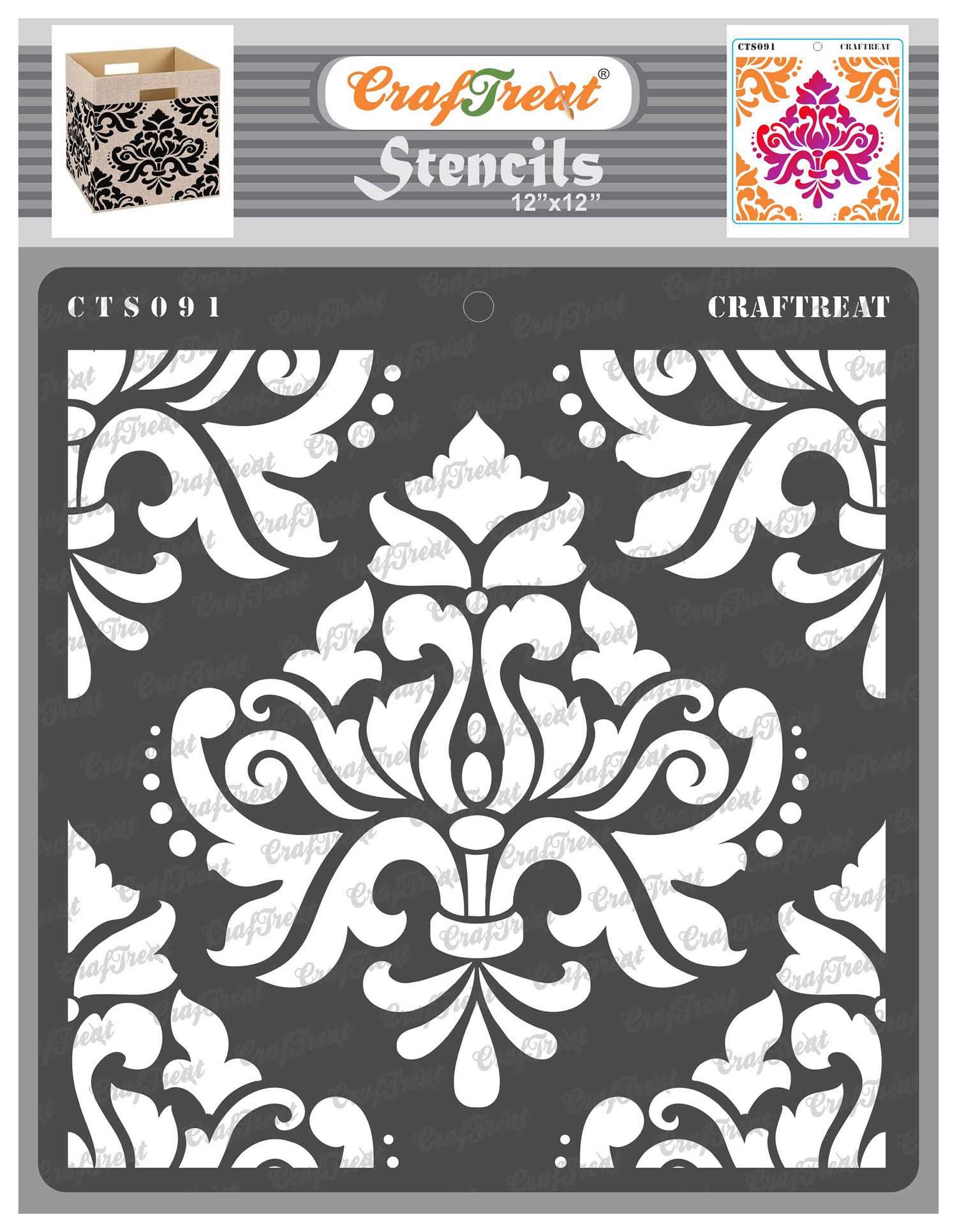 CrafTreat Reusable Damask Wall Stencils for Painting Large Pattern - Bold Damask - 12x12 Inch - DIY Art and Craft Stencils - Damask Stencil - Home Decor Stencils Damask Paisley Wall Stencil