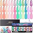 ABAC 24 Color Hema-Free Glitter Solid Gel Polish Kit - Mermaid Ocean & Coral Reef Shades w/Pro Dual Brush Summer Clump-Free Shimmer for Beach Nails,Pool Party,Spring/Summer Soak Off Gel