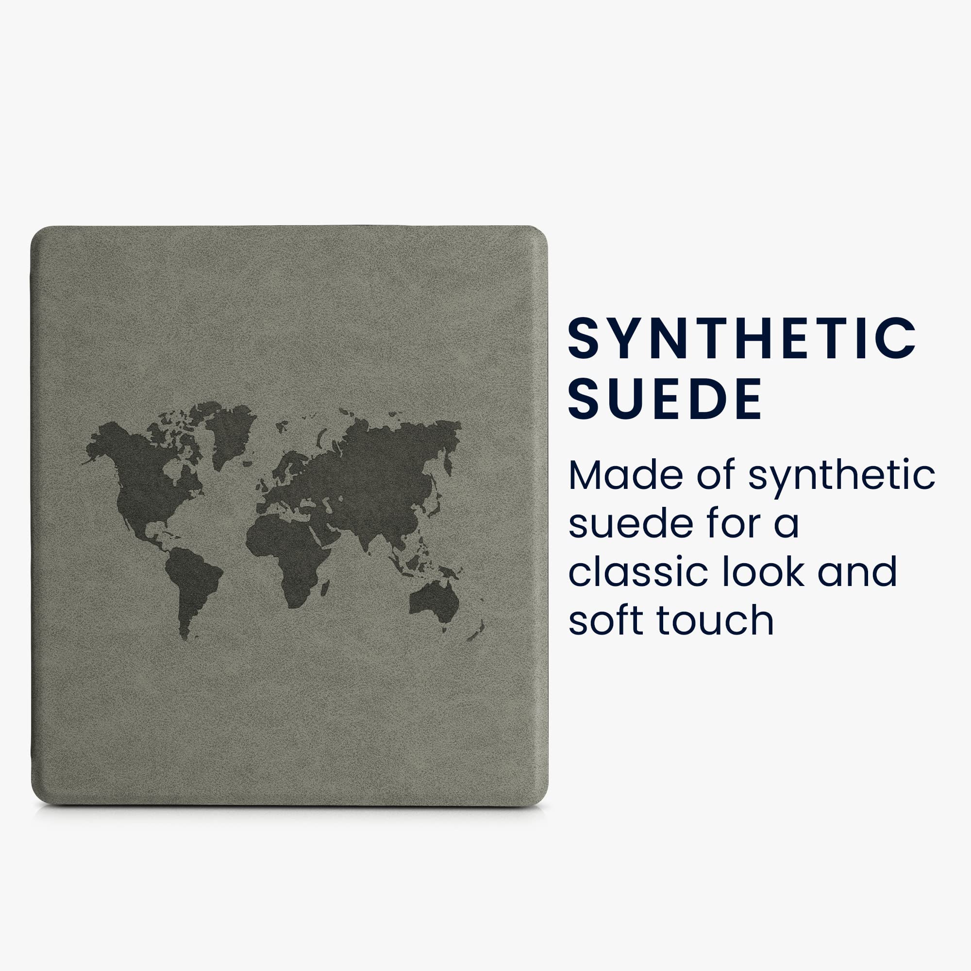 kwmobile Case Compatible with Amazon Kindle Oasis 10. Generation - Faux Suede Cover - Travel Outline Grey