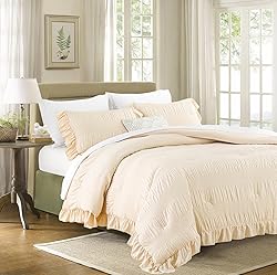 ALEISSEL Beige Comforter Queen Size Seersucker