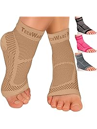 TechWare Pro Ankle Brace Compression Sleeve - Relieves Achilles Tendonitis, Joint Pain. Plantar Fasciitis Foot Sock Arch Support Reduces Swelling & Heel Spur Pain. Injury Recovery Sports