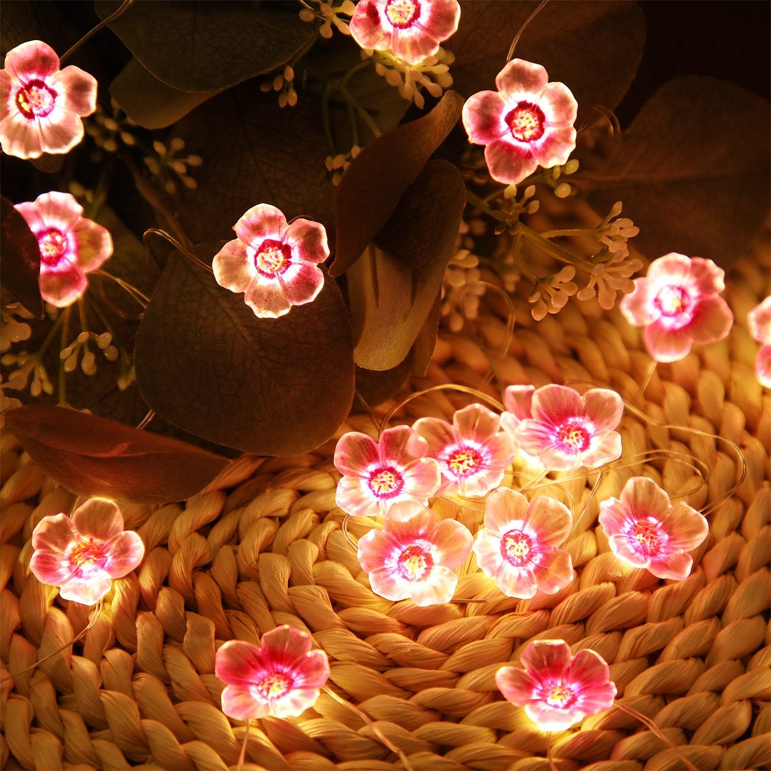 Flower String Lights Fairy Pink Cherry Blossom Lights 13 Feet 40 LEDs USB and Battery Operated Decorative Lights for Girls Bedroom Indoor Outdoor Wedding and Valentines Day - Image 3