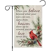 Heyfibro Winter Cardinal Garden Flag 12x18 Inch Double Sided Burlap, Christmas Remembering Pine Holly Yard Flags for Seasonal Xmas Outside Outdoor Cemetery Decoration (ONLY FLAG)