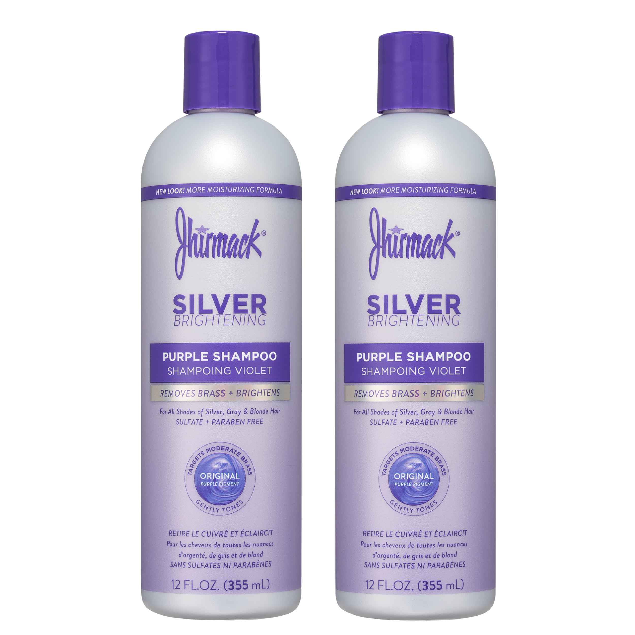 jhirmack Silver Brightening Purple Shampoo Set of 2 for all types of silver, grey, and blonde hair