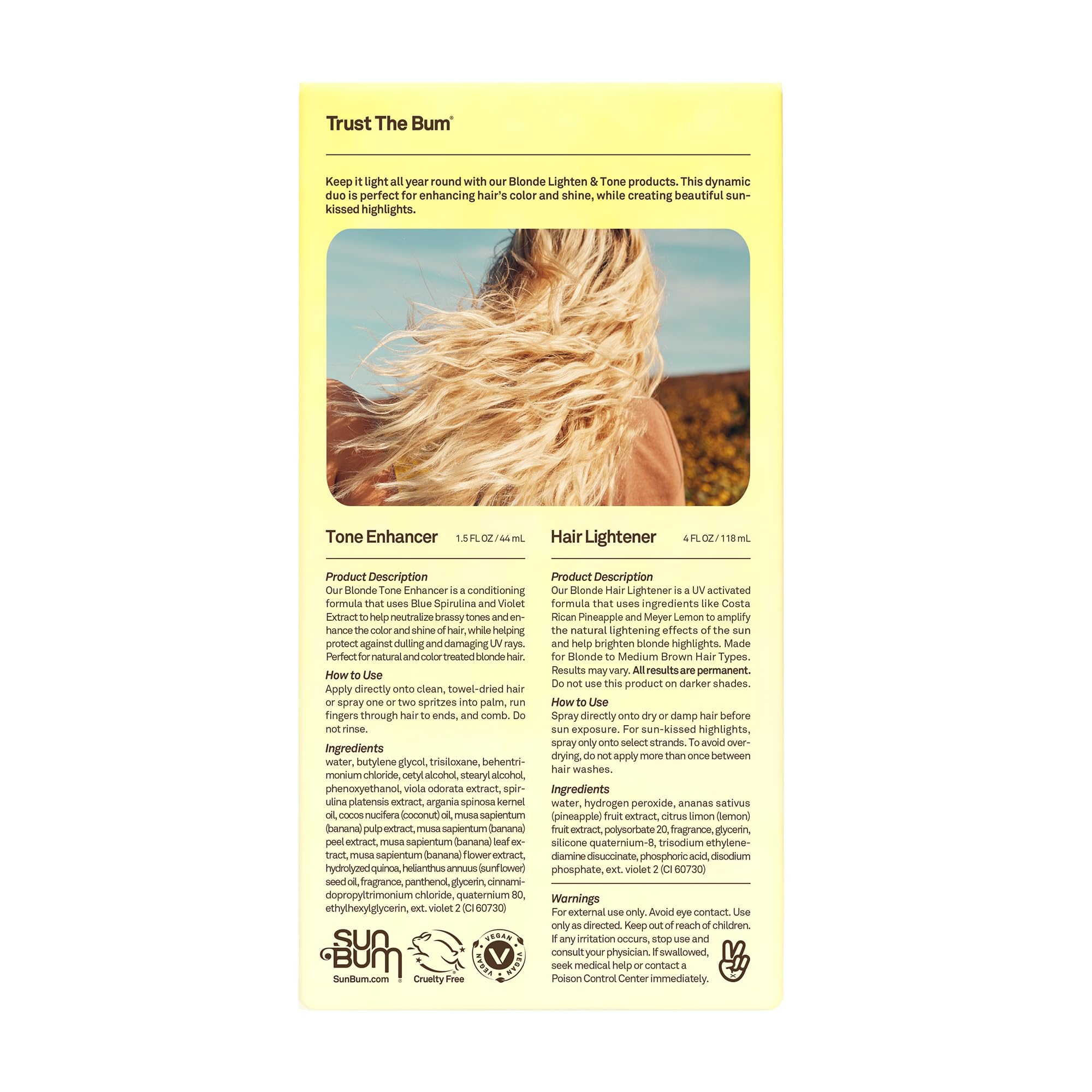 Sun Bum Lighten and Tone Travel Kit - Blonde Hair Lightener and Tone Enhancer - Enhances Hair Color and Shine while Neutralizing Brassy Tones - UV Protecting - Vegan and Cruelty Free (4 oz, 1.5 fl oz)