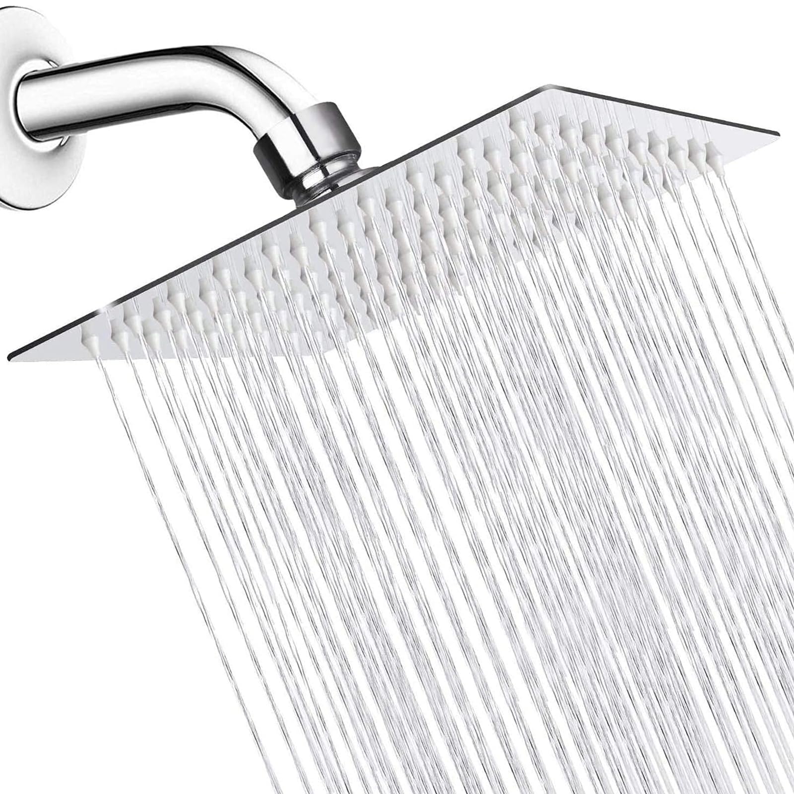 Rain Shower Head, WOOPHEN 8" High Flow Stainless Steel Square Rainfall ShowerHead, High Pressure Design, Awesome Shower Experience Even at Low Water Flow (Chrome)