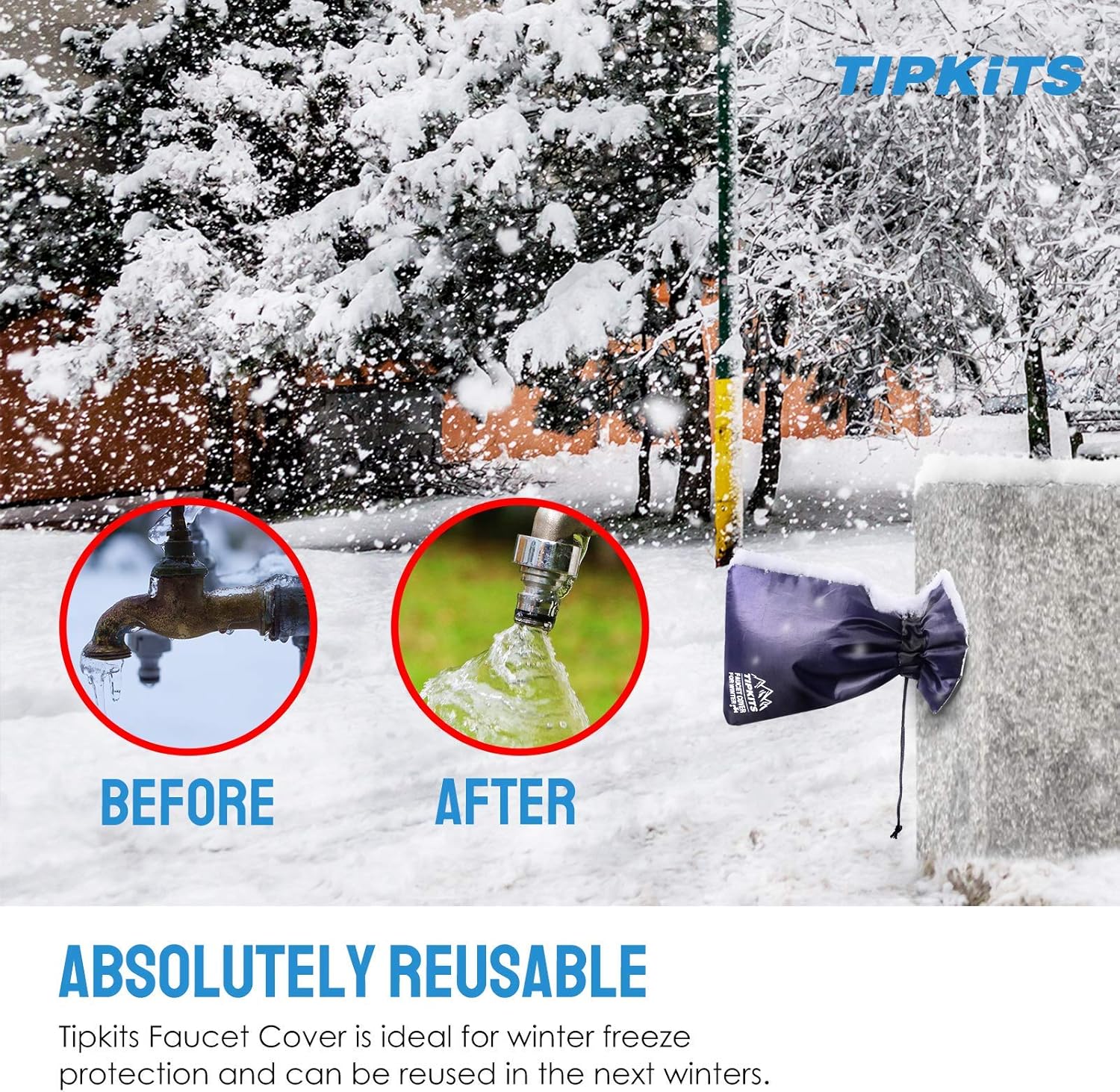 Tipkits Outdoor Faucet Covers for Winter Freeze Protection, Hose Bib Cover Socks with Larger Size 12'' H x 8'' W, Aluminum Foil Insulation - 2 Packs: Home Improvement