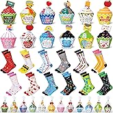 Glitopper 24 Pairs Thanksgiving Christmas Fuzzy Cupcake Crew Socks for Women Men Teacher Golf Nurse Book Social Worker Gifts
