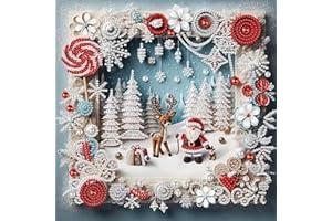 ZHUDENGXJL 5D Special Shape Diamond Art Kits for Beginners, Picture Frame Scene Diamond Painting Kits for Adults,DIY Crystal Rhinestones Diamond Painting for Santa Elk Home Wall Decor 12×12Inch