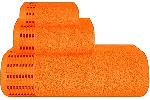 MALLONI HOME Ultra Soft 3 Pack Cotton Towel Set, Contains a Bath Towels 28x55 inch, a Hand Towels 16x24 inch & a Wash Coths 12x12 inch, Ideal Everyday use, Compact & Lightweight - Orange