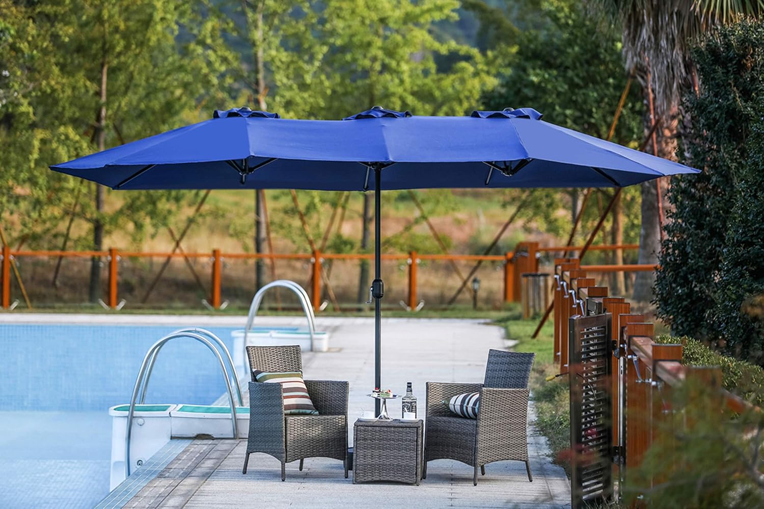 Amazon Com Patiofestival 15x9 Ft Patio Umbrella Double Sided Outdoor Umbrella Aluminum Garden Large Umbrella With Crank For Market Camping Swimming Pool Large Blue Garden Outdoor