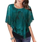 MOQIVGI Womens Scoop Neck Flowy Shirt Trendy Dressy Casual Poncho Blouse Top
