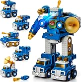 hahaland Toys for 5 Year Old Boy Birthday Gift, Stem Toys 6 Year Old Boys | 5 in 1 Take Apart Trucks Transform to Robot Toy Building Sets for Kids 5-7, Educational Creative Vehicle Drill Screw Playsets