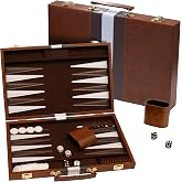 Backgammon Board Game, Deluxe Leather Like Case, Felt Interior, Brown, Classic Backgammon Game, Popular Board Game, Board Games (Small (11"))