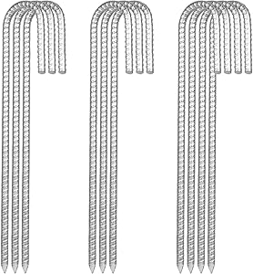 10 Pack 12”Galvanized Rebar Tent Stakes J Hook, Heavy Duty J Hook Ground Anchors, Curved Steel Plant Support Garden Stake with Chisel Point end for Fence Stakes, Canopies, Sheds, Swing Sets