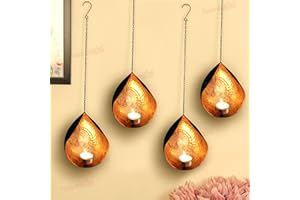 TIED RIBBONS Wall Hanging Tea Light Candle Holders | Iron, Golden | 18 Inch | Votive Sconce Candle Holder for Home, Living Room, Wedding, Accents Decor, Indoor, Events, Diwali Decorations (4)