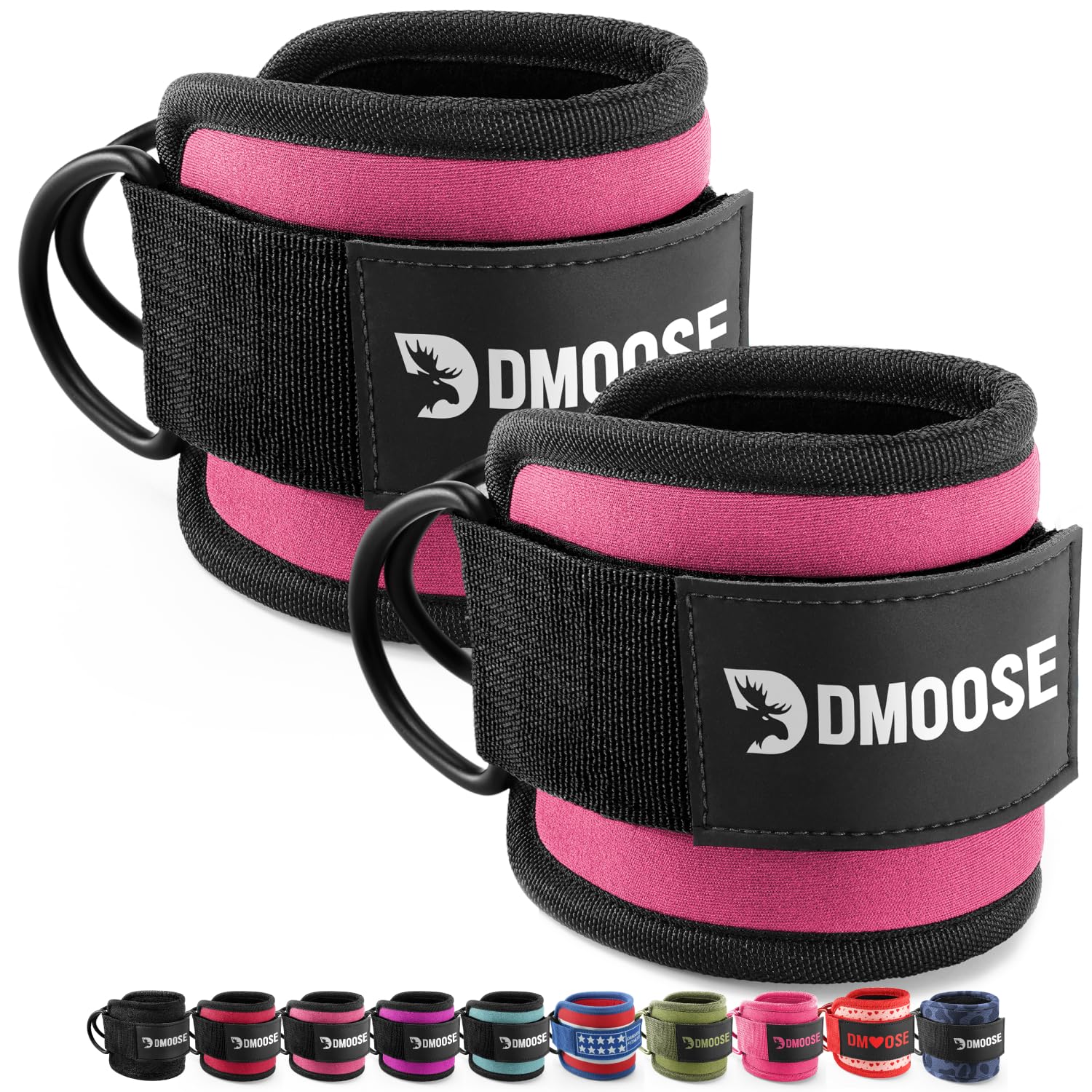 DMoose Fitness Ankle Straps for Cable Machines - One Size Fit with Premium Padding, Glute Kickback Ankle Strap for Men & Women,Cable Attachments for Gym, Hip Abductors