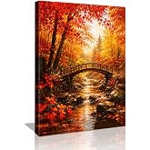 CSYHXQCZJ Fall Wall Art Autumn Forest Decor Pictures Canvas Prints 16"x12" | Autumn Bridge Pictures Wall Decor Nature Canvas Prints Painting Artwork for Bathroom Living Room Bedroom Dining Room