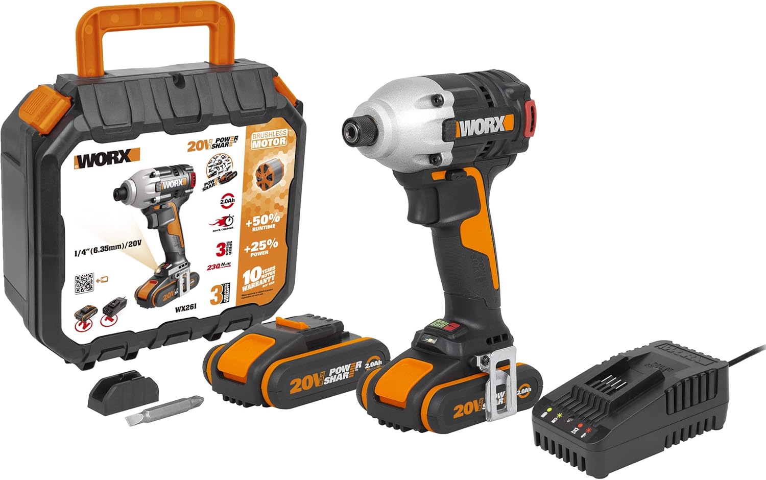 WORX WX261 18 V (20 V MAX) Brushless Impact Driver 2 x 2.0 Ah Batteries