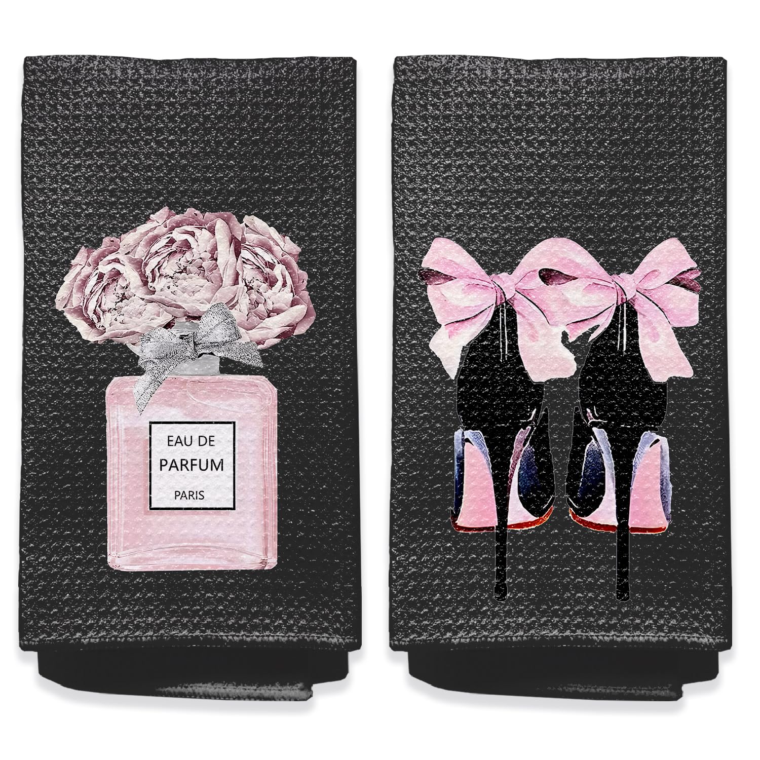 Photo 1 of Yomisex Black and Pink Bathroom Towels Pink Bathroom Accessories Set of 2 Black Bath Room Decor Hand Towels for Sink Kitchen Towel