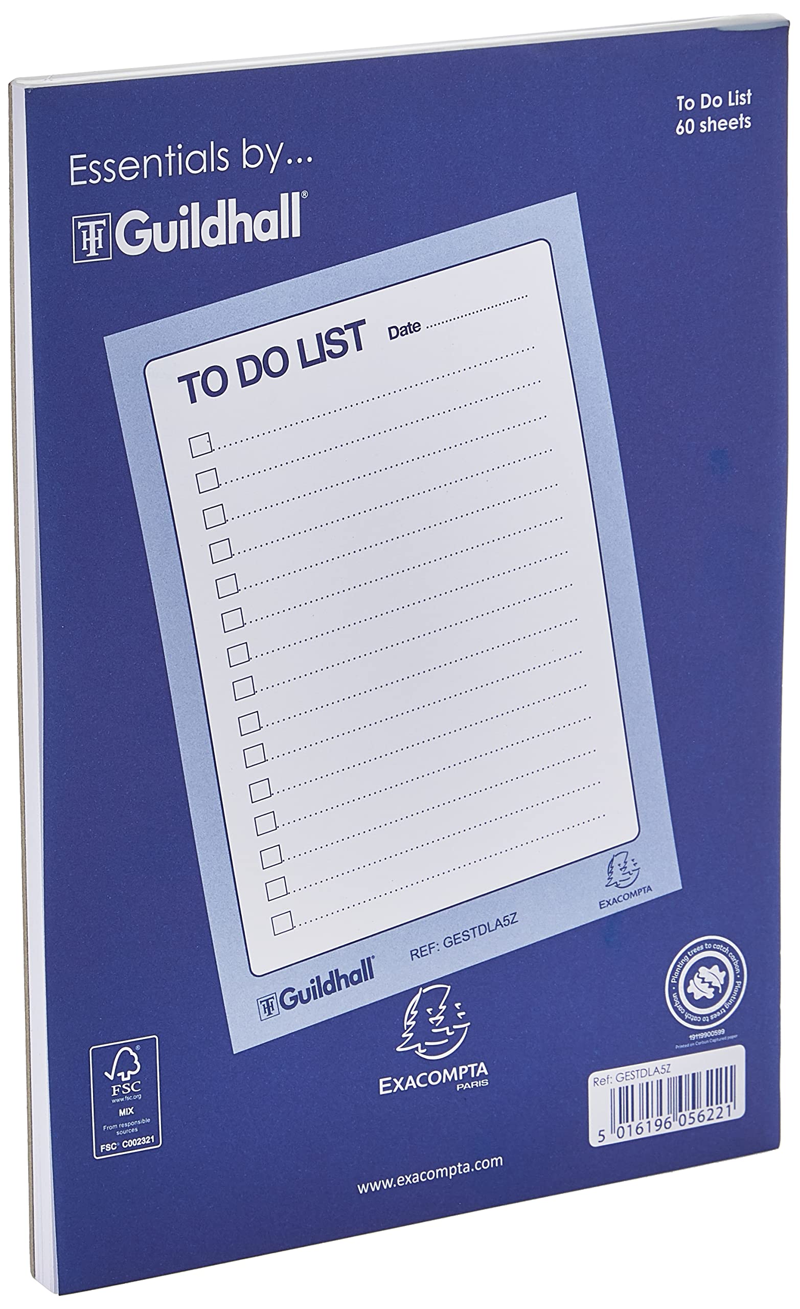 Exacompta - Ref GESTDLA5Z - Guildhall - Essentials To Do List Pad, A5, 60 Sheets, Pre-Ruled for Dates, Tick Boxes & Lines, Glue Bound Head for Easy Removal - Blue/White