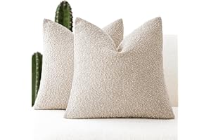 Foindtower Pack of 2, 20 x 20 Inch, Decorative Textured Boucle Throw Pillow Covers Accent Solid Pillow Cases Cozy Soft Couch Cushion Case for Chair Sofa Bedroom Living Room Home Decor, Tan Beige