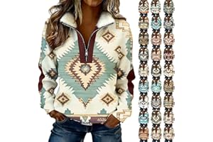 Quarter Zip Pullover Tops for Women Sherpa Collar Western Aztec Print Sweatshirt Long Sleeve Casual Jackets