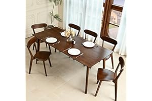 DELAVIN 70.8" Large Solid Wood Dining Table for 6-8 People, Mid Century Modern Rectangular Oak Kitchen Table, Farmhouse Dining Room Table, Easy Assembly, Walnut